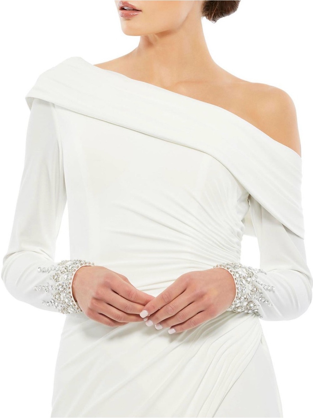 Mac Duggal 26517 White Off-the-Shoulder Slit Gown – Size 2 – NWT